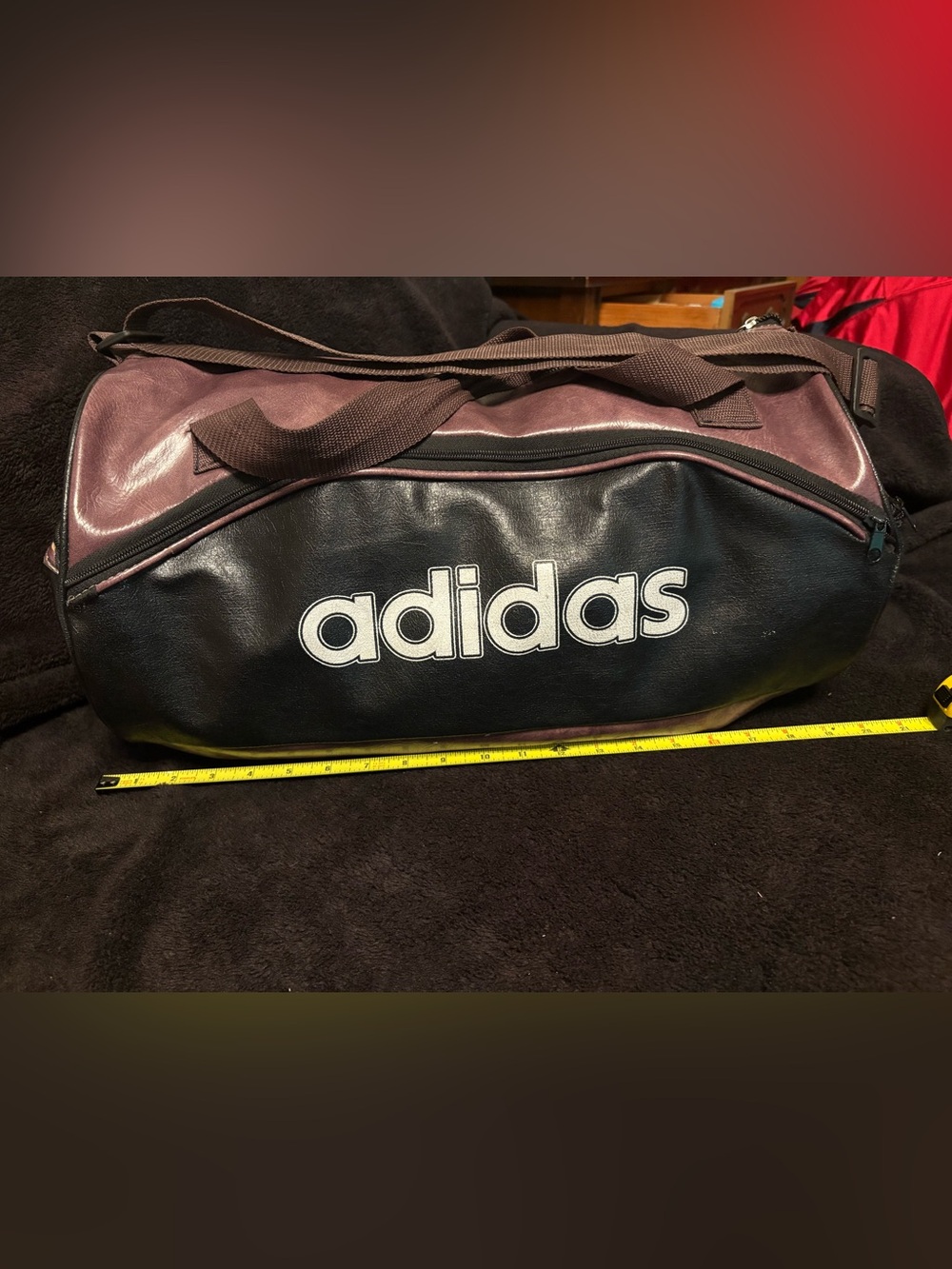 Adidas vintage 80s leather duffle bag 20”L x 10”W x 10”H Fair condition